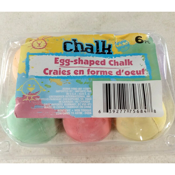 Egg shaped Sidewalk Chalk 6 Piece Egg-Shaped Non-Toxic Washable Assorted Colors - Picture 1 of 5